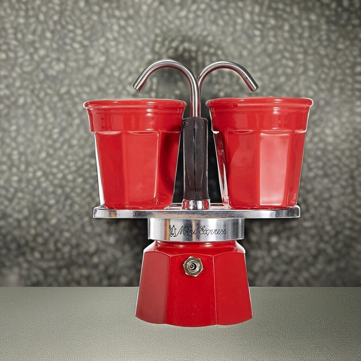 Bialetti - Mini Express Kandisky: Set Moka conține filtru de cafea pentru 2 cești (90ml) + 2 cești espresso, roșu, aluminiu
