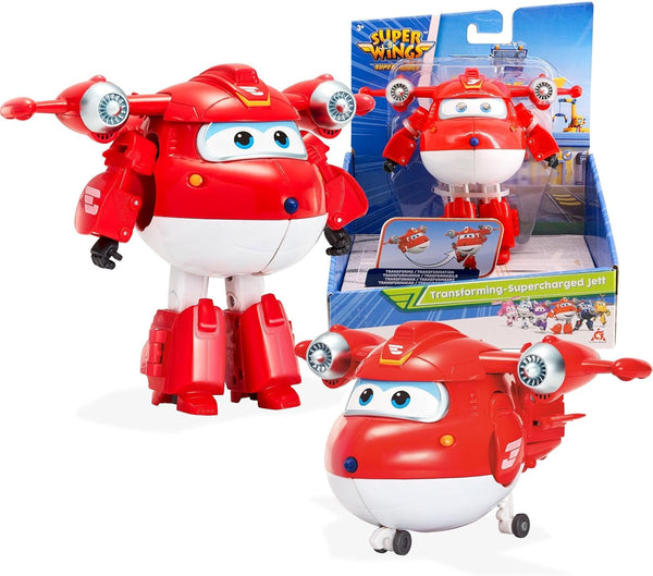 Auldey EU740283 Super Wings Transformer Figura JETT Supercharge 12 Cm, Colorat