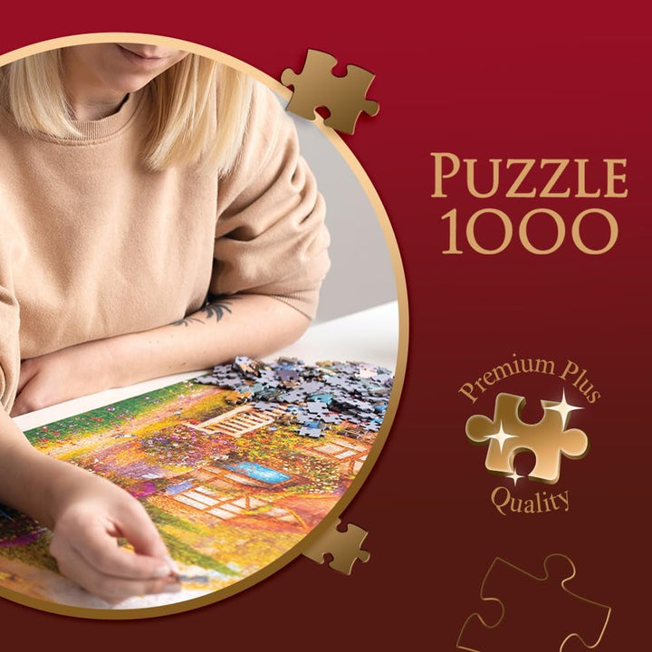 Trefl Premium plus Quality - Puzzle Tea Time: Houses Stoney Lane - 1000 elemente, Serie de imagini nostalgice pictate, Potrivirea ideală a pieselor, Pentru adulți și copii de la 12 ani