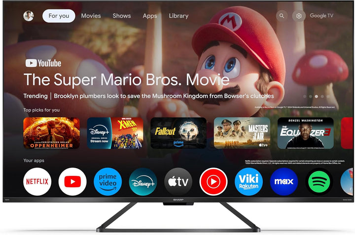 SHARP 50GR8265E Google TV 126 Cm (50 Zoll) 4K Ultra HD 144Hz QLED (Smart TV Ohne Rahmen, Dolby Atmos, Dolby Vision IQ, HDMI 2.1 Mit Earc, VRR Und ALLM)