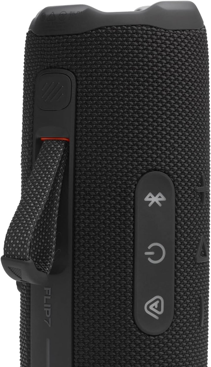 JBL Flip 7, Difuzor Bluetooth portabil fără fir, baterie cu autonomie de 16 ore, rezistent la apă IP68, praf și șocuri, sunet Pro cu AI Boost, conexiune multi-speaker Auracast, negru