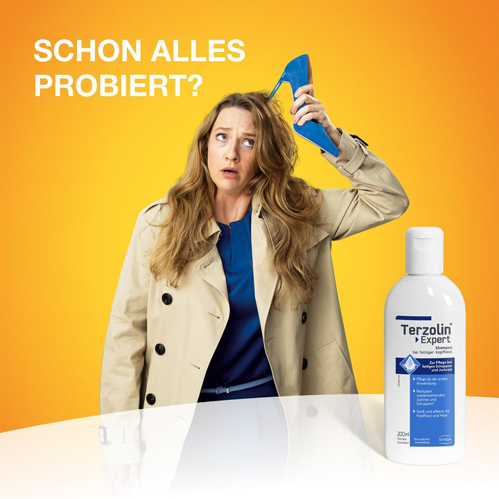 Terzolin Expert Shampoo Für Fettige Kopfhaut & Haar, Anti-Schuppen, Gegen Juckreiz, Mit Crinipan PMC Green, Feuchtigkeitsspendend, 200 Ml