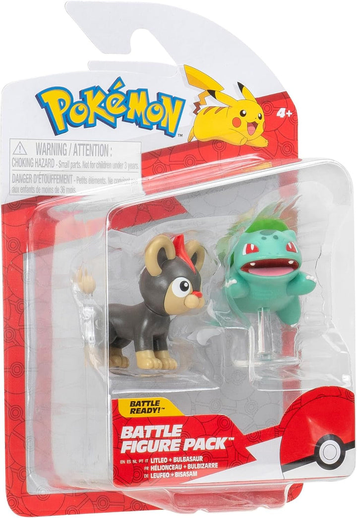 Pokémon PKW3583 - Battle Figure Pack - Leufeo & Bisasam, Figuri oficiale detaliate, 5 cm fiecare
