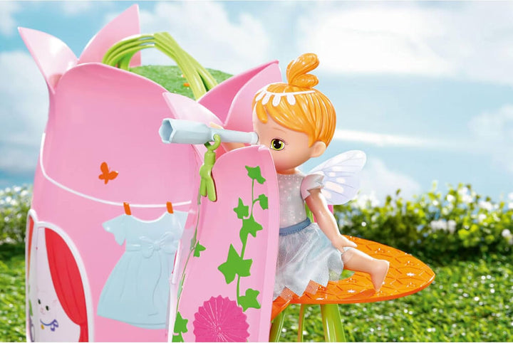 BABY Born Storybook Cottage, Casă de păpuși pliabilă pentru păpuși de 18 cm cu masă, șemineu, șezlong și telescop, roz verde, 833803 Zapf Creation