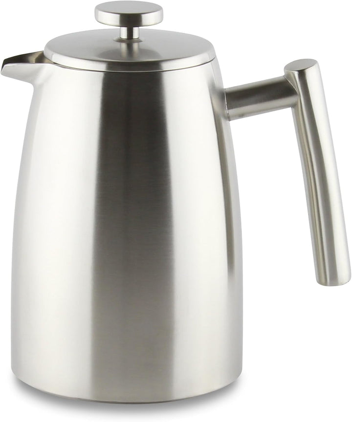 Cafe HFD-16 Stäl Belmont filtru de cafea cu perete dublu din oțel inoxidabil de înaltă calitate 18/10 - 16 cești demitasse, 2 litri, lustruit lucios, tamper