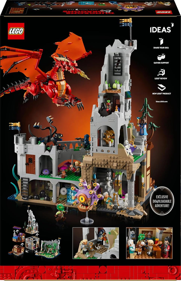LEGO Ideas Dungeons & Dragons: The Saga of the Red Dragon, Set de construcție pentru adulți, Idei de cadouri Dungeons and Dragons pentru fani, Set de construcție Fantasy, Activitate creativă 21348
