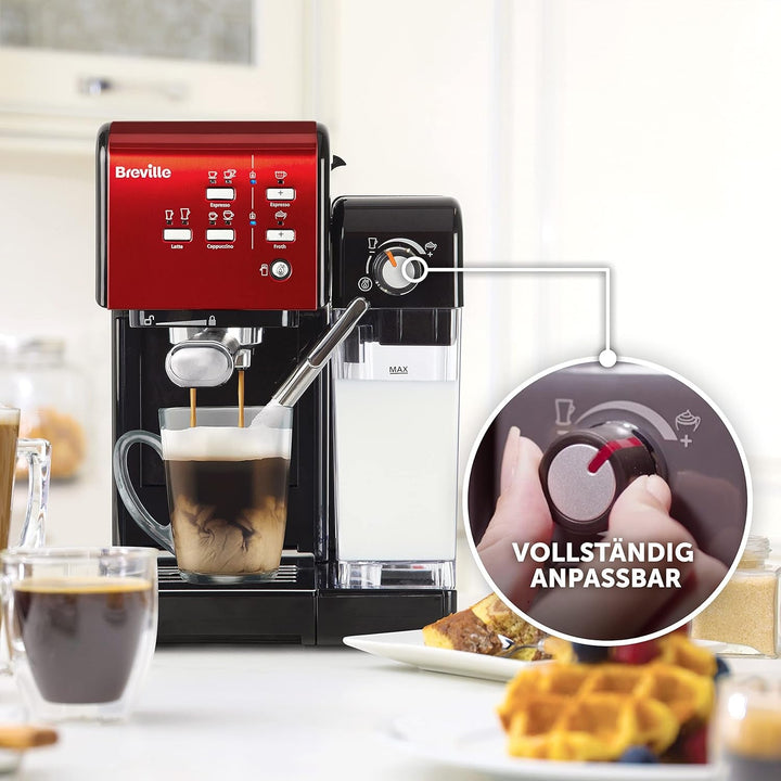 Breville Prima Latte II Espresso | Mașină Latte și Cappuccino | Pompă profesională de 15 bari și spumant pentru lapte | Roșu [VCF109X]