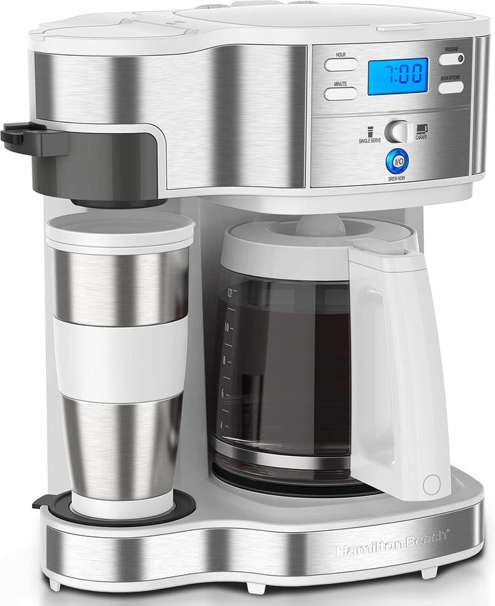 Hamilton Beach aparat de cafea cu sistem dublu de preparare, cu cană de călătorie, până la 12 cești de cafea, filtru programabil, aparat de cafea complet automat, 1,8 litri, negru (49980A-CE)