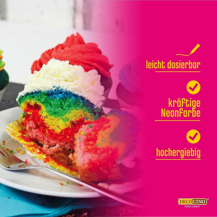 Decocino Neon Food Paste Set - 3 bucăți, colorant alimentar cu doză mare, pentru colorarea prăjiturilor, tartelor, brioșelor, cupcakes, neutru la gust