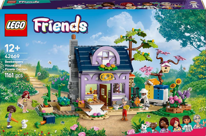 LEGO Friends House And Flower Garden The Beekeeper, set de construcție, set de joacă în natură, cadou pentru fete de la 12 ani, set cu model construibil, 4 minifigurine și figuri de animale, pisică și iepure 42669
