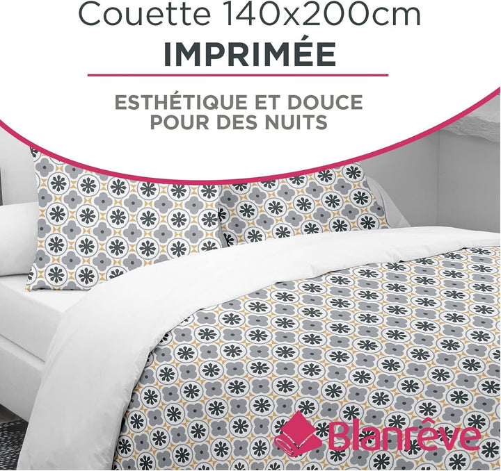 Blanrève Husă de plapumă Imprimată sau simplă, Temperată, Pentru pat single, Ecologică, Ușor de întreținut, 140 X 200 Cm, Alb, Gri
