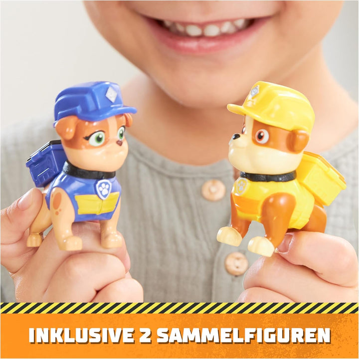 Rubble & Crew - Set de figurine de acțiune cu figurină Rubble & Mix, 2 jucării de construcție și 85G nisip cinetic de construcție, jucărie potrivită pentru copii de la 3 ani în sus