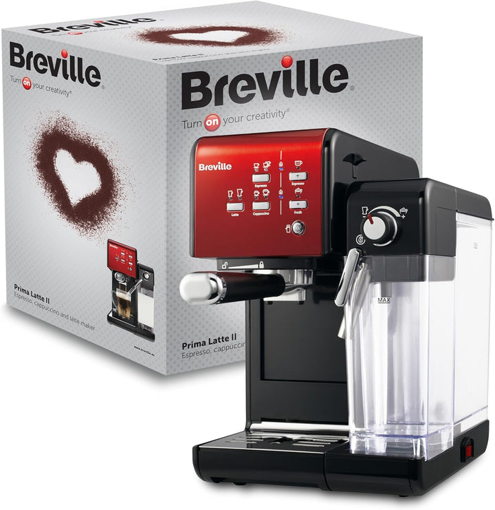 Breville Prima Latte II Espresso | Mașină Latte și Cappuccino | Pompă profesională de 15 bari și spumant pentru lapte | Roșu [VCF109X]