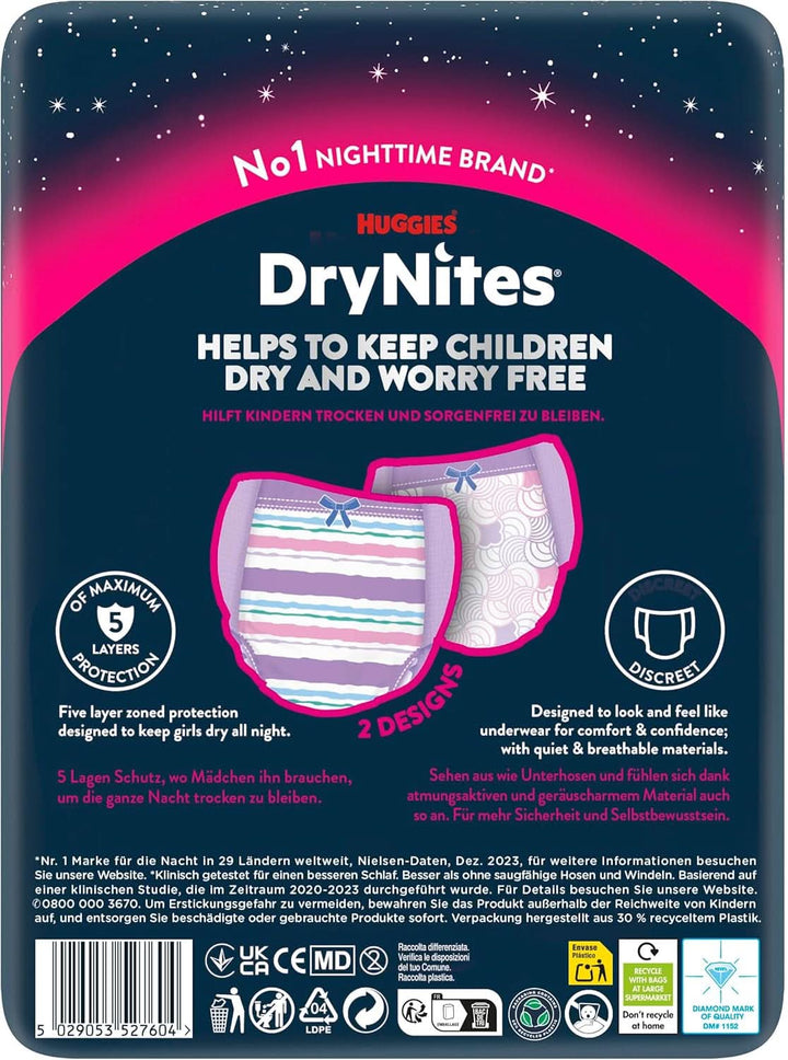 Huggies Drynites Nachtwindeln, Für Mädchen 8-13 Jahre (30-48 Kg), Hochabsorbierende Bei Bettnässen, 9 Stück (1Er Pack) Windel-Pants