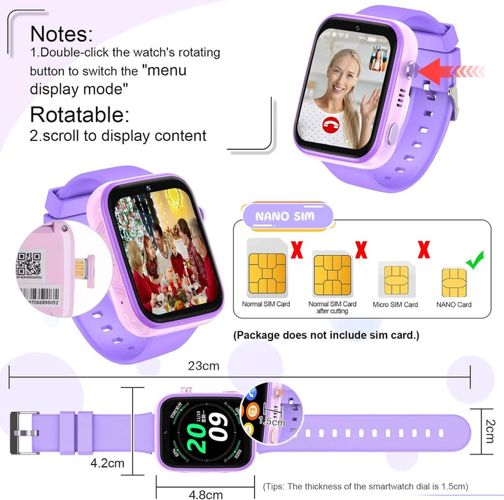 T45 Smartwatch pentru copii, smartwatch 4G pentru copii, GPS tracker pentru copii, ceas de mână pentru copii băieți, ceas pentru copii cu apel telefonic video, mesaje, mod școală, funcție SOS, cameră și pedometru (violet)