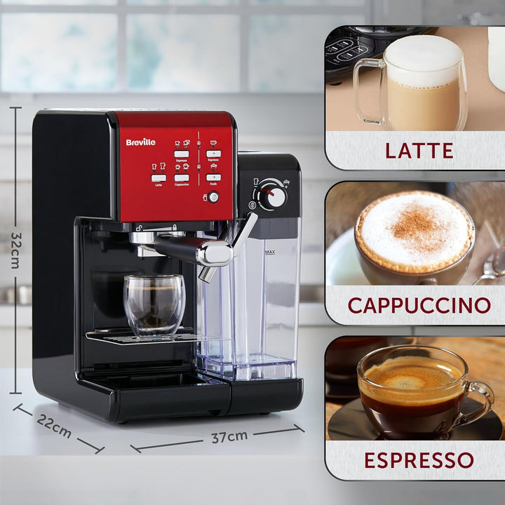 Breville Prima Latte II Espresso | Mașină Latte și Cappuccino | Pompă profesională de 15 bari și spumant pentru lapte | Roșu [VCF109X]