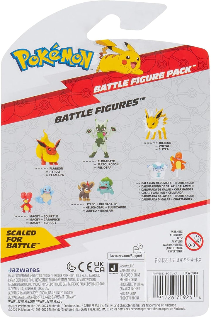 Pokémon PKW3583 - Battle Figure Pack - Leufeo & Bisasam, Figuri oficiale detaliate, 5 cm fiecare