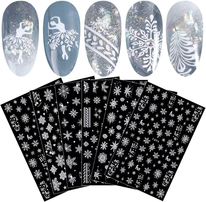 JMEOWIO Nagelsticker Weihnachten Weiß Glitter 8 Blatt Nail Art Sticker Selbstklebend Nagelaufkleber Schneeflocke Winter Holiday Dekoration Nageldesign Zubehör