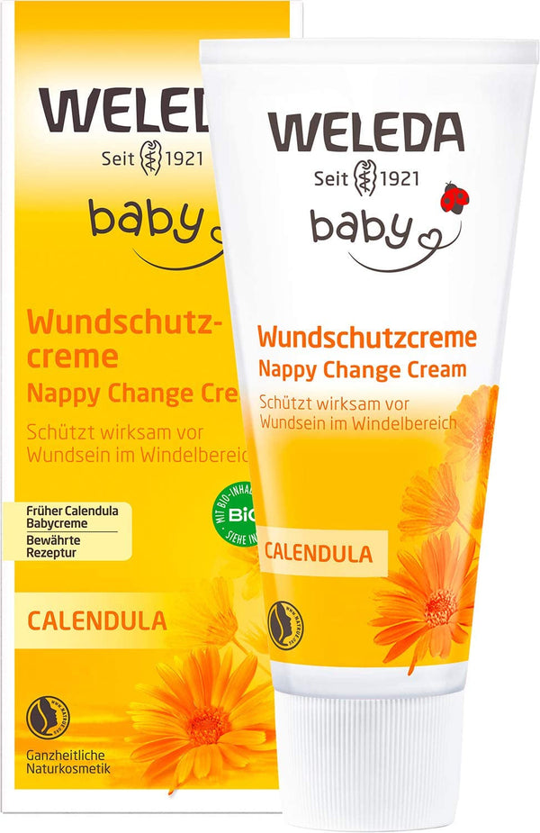 WELEDA Organic Baby Calendula Wound Protection Cream 75ml - Cosmetice naturale unguent pentru răni / cremă pentru bebeluși pentru protecția pielii sensibile a bebelușului în zona scutecelor. Ajută la roșeață, piele iritată și durere
