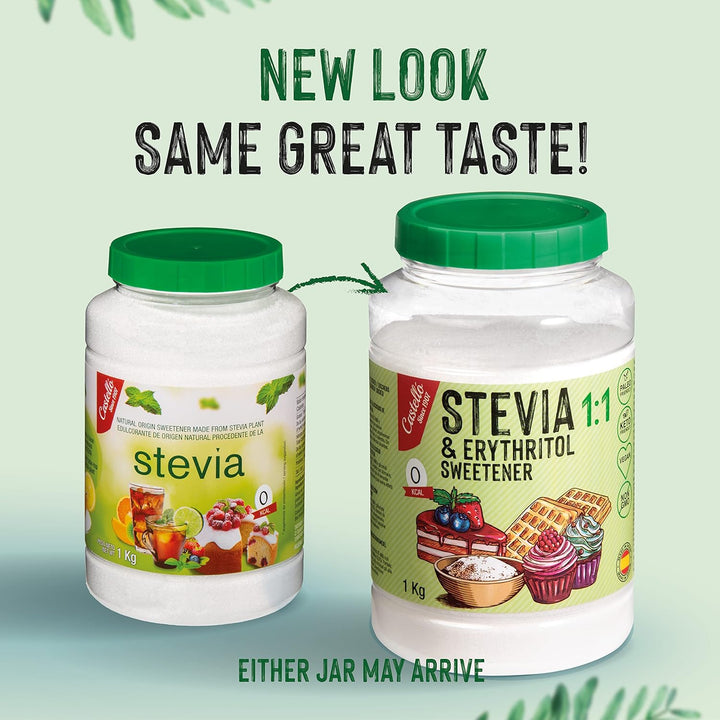 Stevia + Erythrit 1:1 Süßstoff | 1G = 1G Zucker | 100% Natürlicher Zuckerersatz - 0 Kalorien - 0 Glykämischer Index - Keto Und Paleo - 0 Netto-Kohlenhydrate - Kein GVO - Castello since 1907-1 Kg