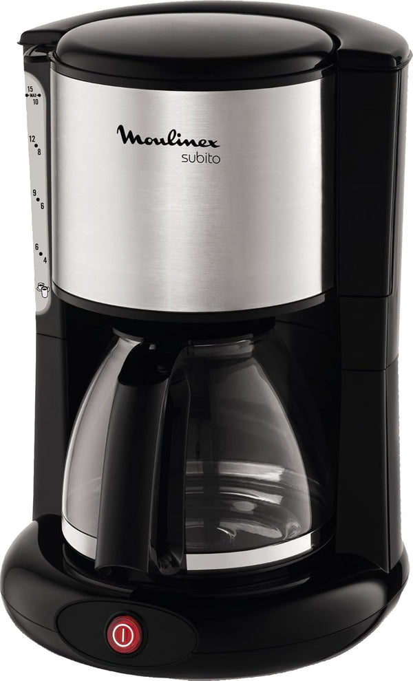 Moulinex FG360811 Cafetieră din sticlă Subito oțel inoxidabil mat, negru, 15 cești