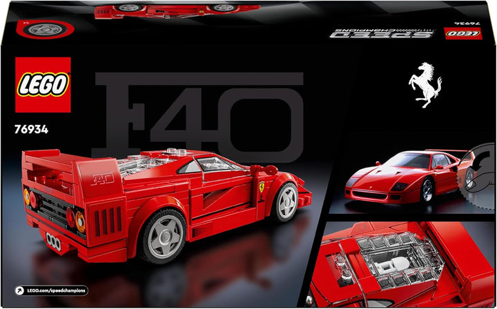 LEGO Speed Champions Ferrari F40 Super Sports Car, Playset cu mașină de jucărie construibilă și șofer minifigurină, set de construcție de colecție pentru copii, cadou pentru băieți și fete 76934