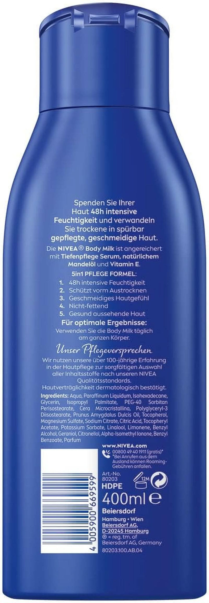 NIVEA Rich Body Milk, cremă de corp hrănitoare intensivă cu ulei de migdale, 400 ml