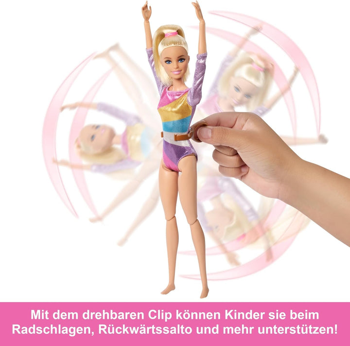 Barbie Gym Fun Playset cu bară de echilibru și peste 10 piese tematice potrivite pentru povești victorioase, HRG52