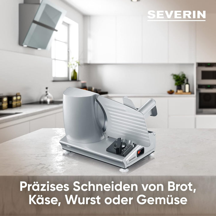 SEVERIN Allesschneider Für Brot, Aufschnitt Oder Käse, Brotschneidemaschine Mit Stufenlos Einstellbarer Schnittstärke, Aufschnittmaschine Mit Fingerschutz, Silber, as 3915