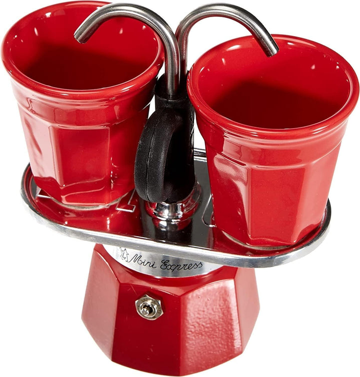 Bialetti - Mini Express Kandisky: Set Moka conține filtru de cafea pentru 2 cești (90ml) + 2 cești espresso, roșu, aluminiu