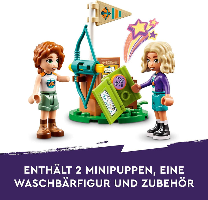 LEGO Friends Archery at Adventure Camp, jucărie de construcție pentru copii cu arc și săgeată, 2 figurine și o chiuvetă, pentru fete și băieți cu vârsta de 6+ 42622