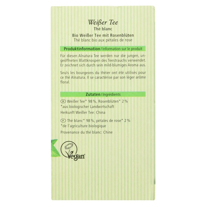 Ceai alb organic cu petale de trandafir, 20 pliculețe, 30 g