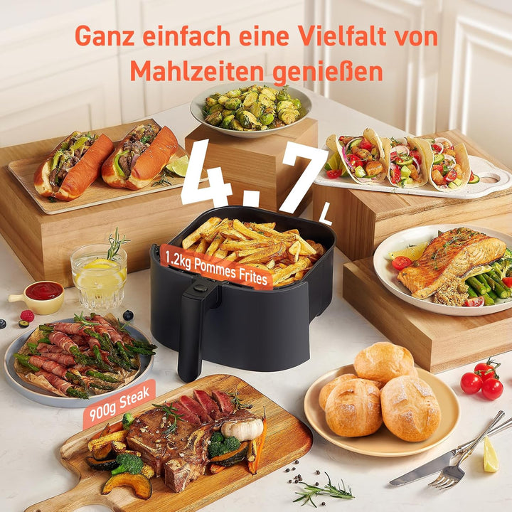 COSORI Airfryer, 7-In-1 Heissluftfritteuse 4,7 L, Max 230℃ & 55Db Leise Heißluftfritteuse, 100+ Rezpete, Hähnchen, Steak, Speck, Tiefkühlkost, 55% Energiesparend, Spülmaschinenfest