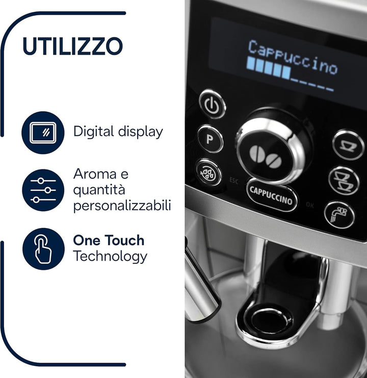 Aparat de cafea complet automat De'Longhi ECAM 23.460.SB (15 bar presiune, sistem automat cappuccino, rezervor de apă detașabil de 1,8 litri, panou LCD, curățare automată) argintiu/negru