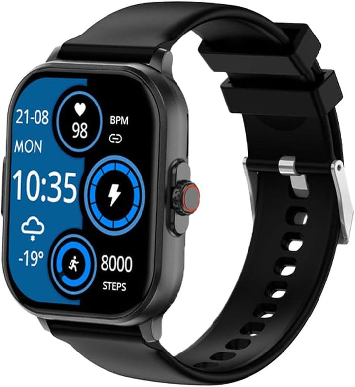 Neo (2024) Negru rotund - ceas de sănătate Smartwatch - ECG + funcție HRV - BT Bluetooth - Apnee de somn - Tensiune arterială - curea din silicon negru, 14-24