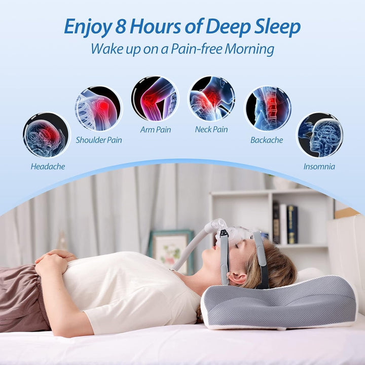 CPAP Memory Foam Cushion pentru toate măștile Cpap, pernă ergonomică pentru dormitorii laterali cu caneluri pentru măști Cpap și zonă de sprijin, reduce scurgerile de aer și presiunea măștii
