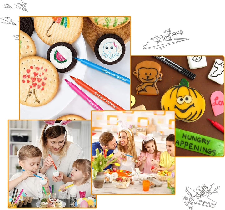 Tesyeux 12PCS Lebensmittelfarbe Stifte Backen,10Farben Dual Tip Coloring Essbarer Markerstift,Food Pen,Diy Ostereier Geburtstag Zum Dekorieren,Für Kuchendeko