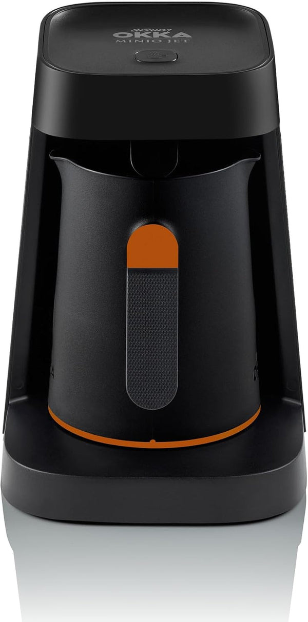 Arzum Okka MINIO JET filtru de cafea turcească, 400 W, capacitate de 5 cești, protecție la revărsare, sistem de avertizare acustică, filtru de cafea turcească, negru/portocaliu