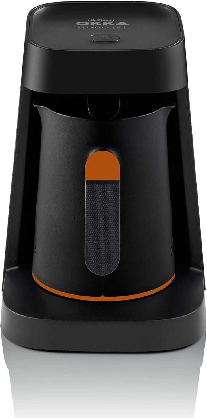 Arzum Okka MINIO JET filtru de cafea turcească, 400 W, capacitate de 5 cești, protecție la revărsare, sistem de avertizare acustică, filtru de cafea turcească, negru/portocaliu