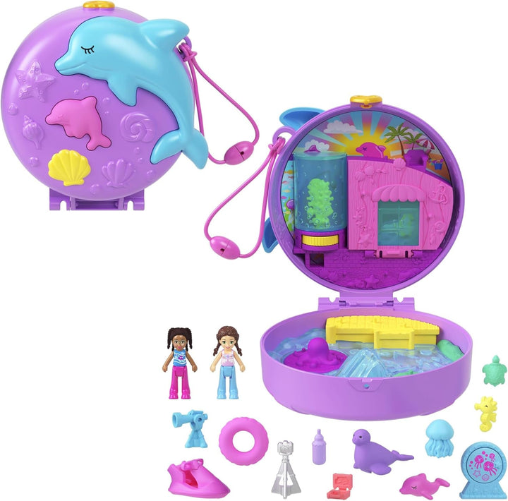Polly Pocket păpuși și set de joacă, Bubble Tea Panda Box, jucărie pentru animale cu 2 păpuși mici, Panda și accesorii pentru mâncare, HWN95