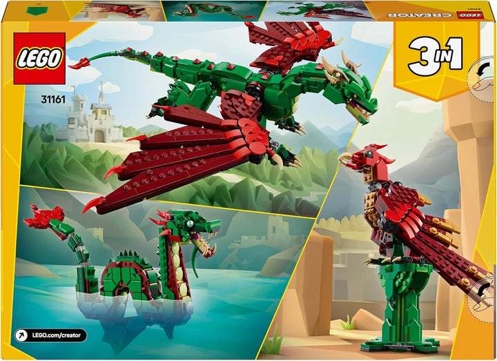 LEGO Creator 3In1 Green Dragon - Jucărie - Convertibil în șarpe de mare sau Phoenix - Jucărie de construit cu animale pentru copii - Cadou pentru băieți și fete de la 9 ani 31161