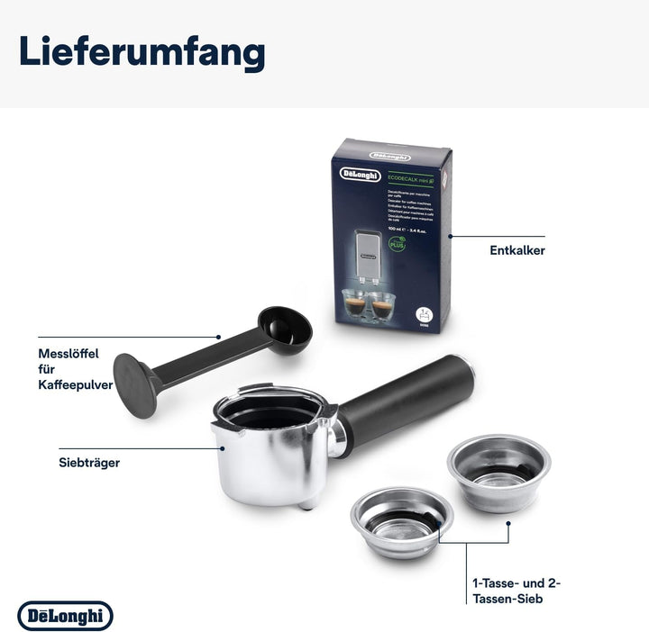 De'Longhi Dedica Style EC 685.B – Espressor portafiltru, espressor cu spumator de lapte profesional, doar 15 cm lățime, pentru cafea măcinată sau capsule ESE, rezervor de apă de 1 L, negru