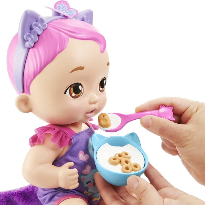 My Garden Baby HHP28 - Păpușă pisică (păr albastru) cu urechi de pisică și mai mult de 20 de zgomote, incl. 5 accesorii, jucărie interactivă pentru copii de la 3 ani în sus