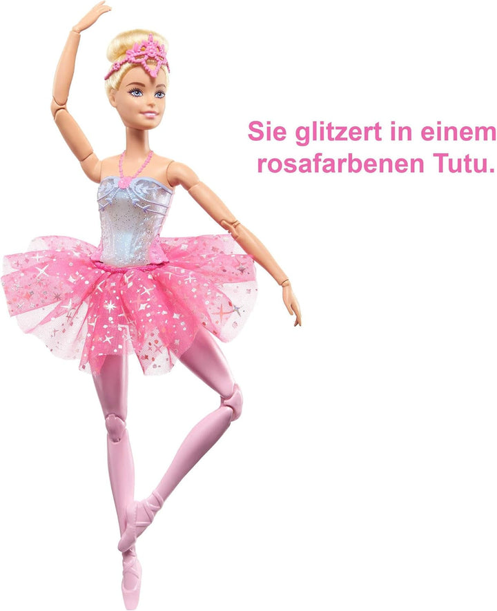 Păpușa Barbie Dreamtopia Magic Light Ballerina, cu tutu roz și păr blond, 5 efecte luminoase și sonore, Barbie mobilă, de la 3 ani, HLC25