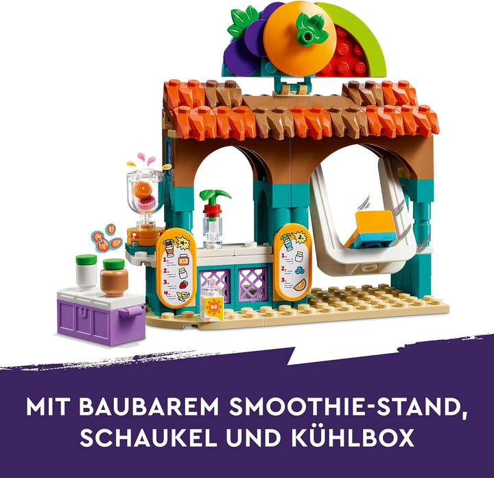 LEGO Friends Smoothie Stand At The Beach, set de joacă pentru jocuri de rol, idee de cadou pentru fete și băieți de la 6 ani cu figuri de joacă, broască țestoasă și accesorii, jucărie pentru dezvoltare socială 42625