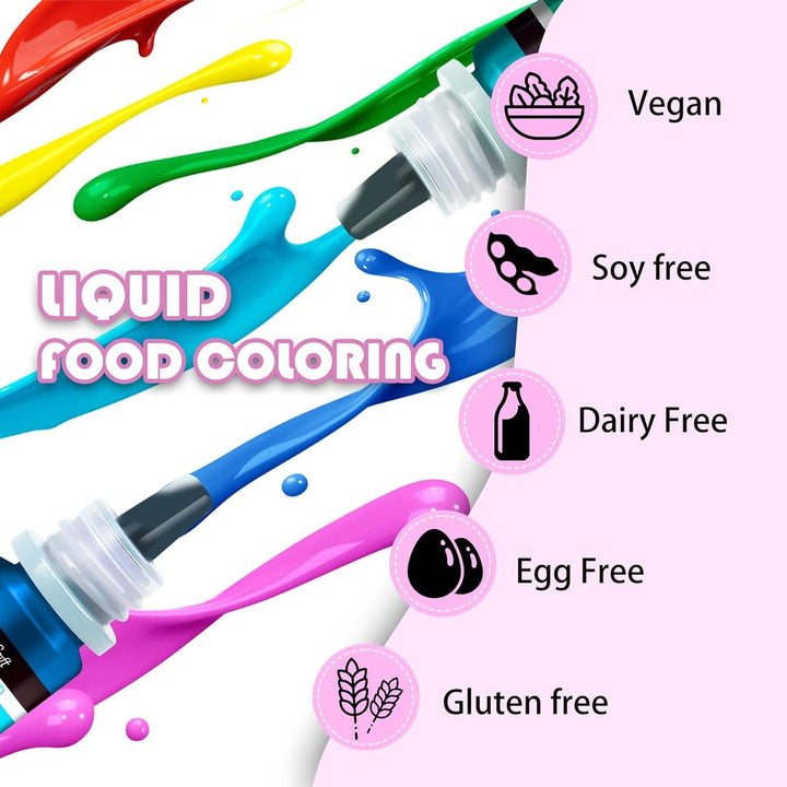 Lebensmittelfarbe - 20 Farben Hoch Konzentriert Flüssig Lebensmittel Farbe Zum Kuchen, Backen, Ostereiern, Getränken - Zuckerfrei Food Coloring Für Fondant, Zuckerguss, Slime, Tortendeko - 10Ml Je