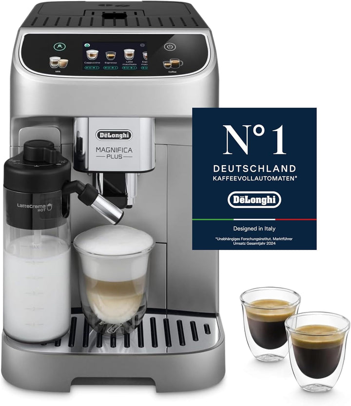 De'Longhi Dinamica plus ECAM 372.95.TB aparat de cafea complet automat cu sistem de lapte Lattecrema, cappuccino și espresso la apăsarea unui buton, ecran tactil color, control prin aplicație, funcție cafetieră, titan/negru