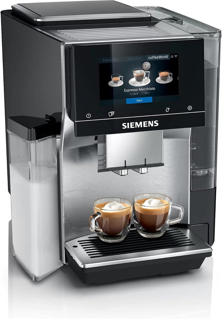 Siemens EQ900 TQ903D03 aparat de cafea complet automat, control prin aplicație, afișaj intuitiv full-touch, mod barista, stimulare aromă, reducere zgomot, râșniță premium, curățare automată cu abur, 1500 W, oțel inoxidabil