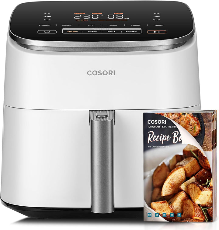 Cosori Turboblaze Heißluftfritteuse Airfryer, 9-In-1 Air Fryer XXL 6L, Leiser DC Motor Mit 5 Geschwindigkeitsstufen, Grillen, Backen, Gären, Dehydrieren, Tiefkühlen, 87 Rezepte, 64% Energiesparend