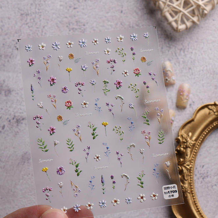 JMEOWIO 3D Nagelsticker Blume Frühling Sommer Floral Nail Art Sticker Selbstklebend Nagelaufkleber 5D Stereoskopisch Dekoration Nageldesign Zubehör 1 Blatt